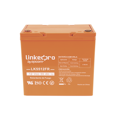 Batería de respaldo 12 V | 55 Ah | AGM | Certificada UL94-V0 Retardante a la Flama | Especial para Seguridad Electrónica | UPS | Sistemas de emergencia | Vida útil 5 años | Terminales T2