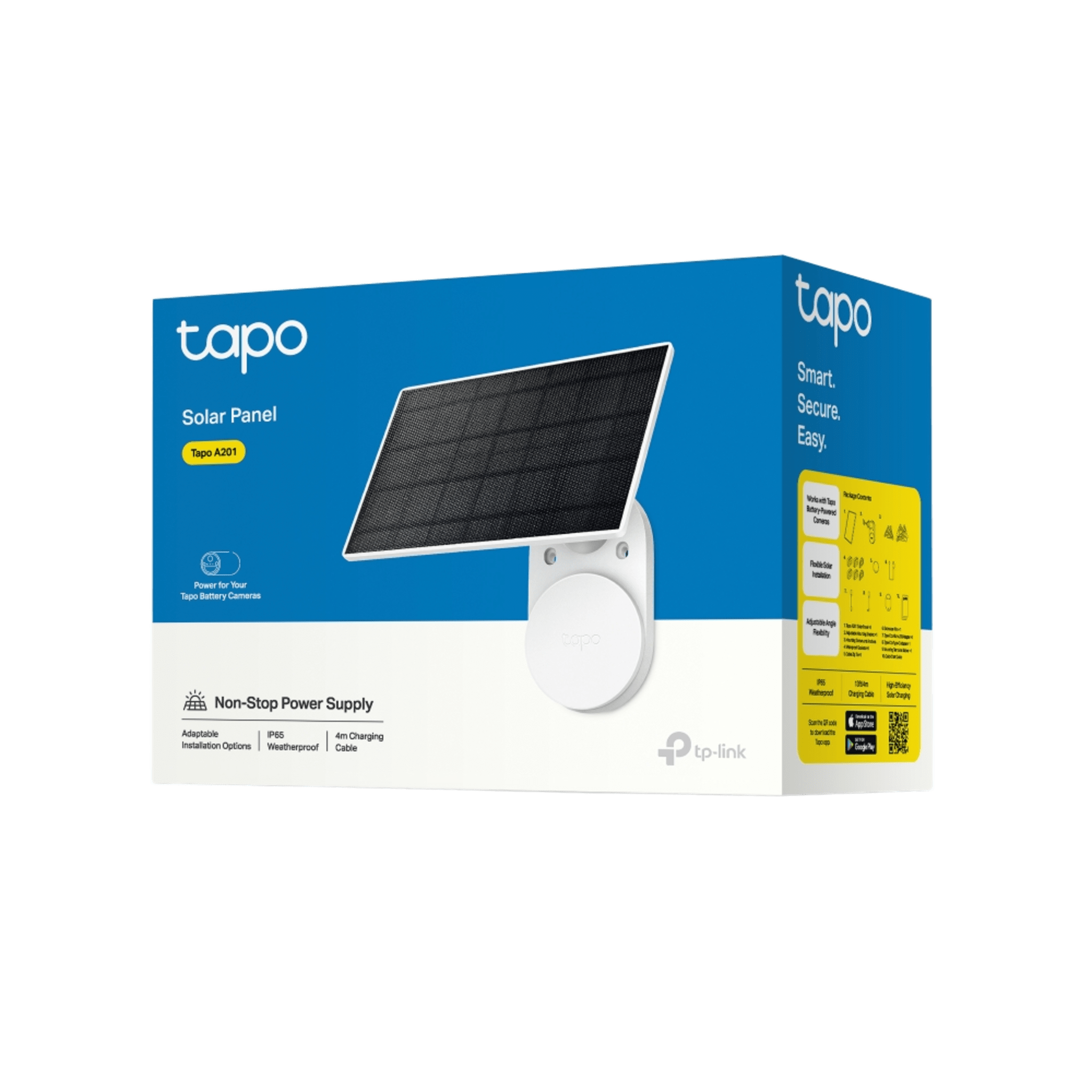 Panel Solar / 2.5 W Máximo / 5.2 V Voltaje / IP65 / Cable 4 m (13.1 ft) / Compatible Cámaras Tapo / Tipo-C + Micro USB / Montaje Ajustable