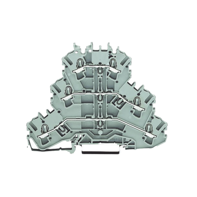 Borna de Paso Triple / 3 Niveles L/L/L / 6 Puntos Conexión / Push-in CAGE CLAMP® / 2.5 mm² / 24 A / 500 V / Aplicaciones Ex e II / Carril DIN 35x15 y 35x7.5 — WAGO · SKU 2002-3201