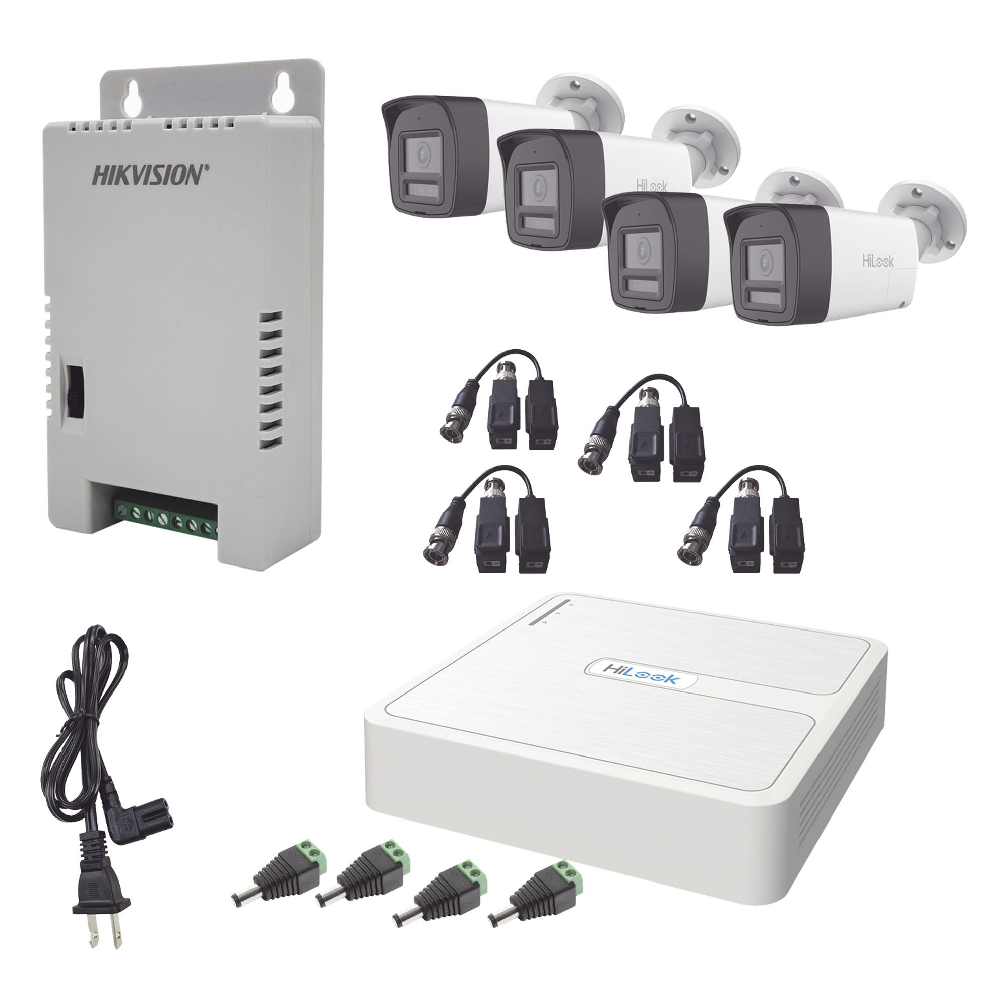 Kit HiLook Audio Bidireccional TurboHD 1080p / DVR Metalico 4 Canales / 4 Cámaras Bala (Exterior) con Bocina y Micrófono Integrado / 1 Fuente de Poder / Accesorios — HiLook by HIKVISION · SKU HL-1080P-4B-TWA