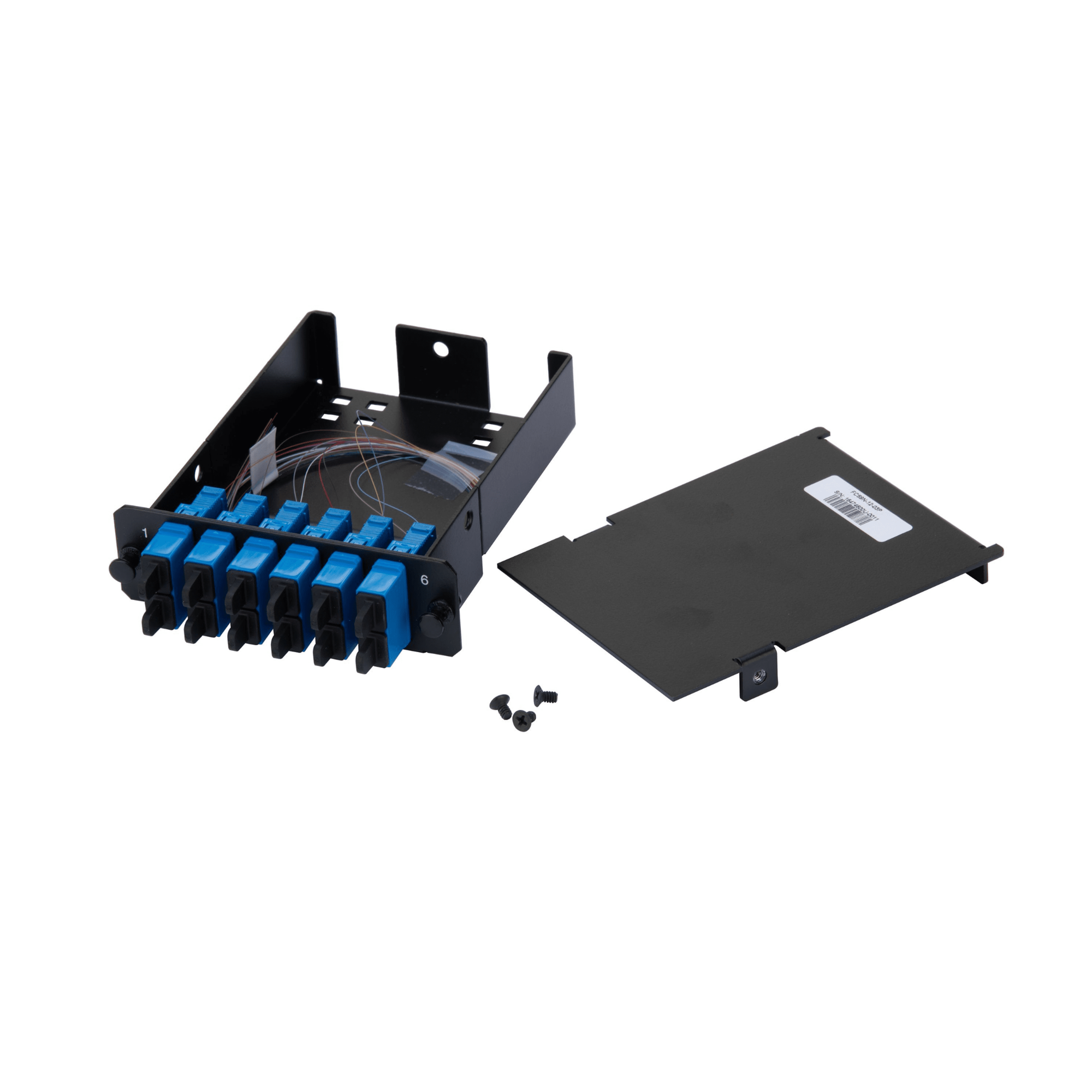 Placa Acopladora de Fibra Óptica FAP, Con 12 Pigtails y 6 Conectores SC Duplex (12 Fibras), Para Fibra Monomodo OS1/OS2, Color Azul — PANDUIT · SKU FCS9N-12-03P