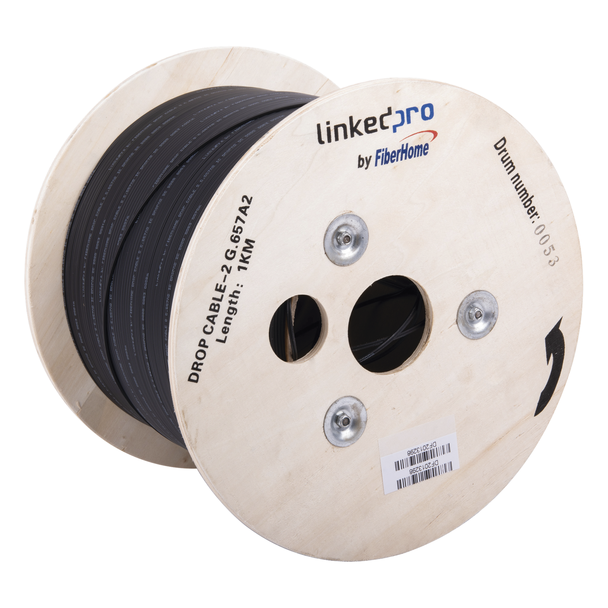 Carrete de 1 km de Fibra Óptica Drop, Interior/Exterior G.657A2 Monomodo de 2 Hilos (Bifibra), Diseñada para Fusionarse, Dieléctrica, Forro Negro, (No Soporta Conectores Mecánicos) — LINKEDPRO BY FIBERHOME · SKU IC-DROPA2-2C