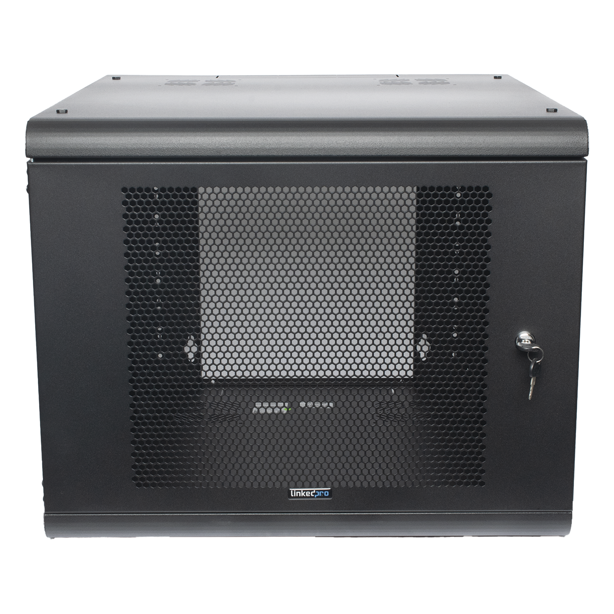 Gabinete de Pared con Puerta Perforada, 635mm de Profundidad, 9U Rack de 19 in, Acero Reforzado — LINKEDPRO · SKU SR-1909-GN2P