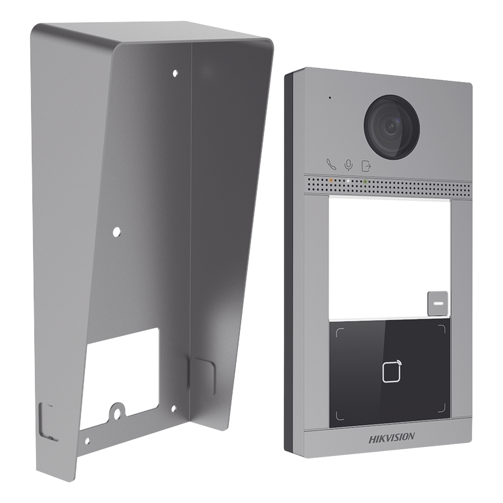 Kit Videoportero + Carcasa protectora IP 2 Megapixel / Llamada y Apertura Remota desde App Hik-Connect / PoE / Exterior IP65 + Antivandalico IK08 / 1 Departamento / Apertura con Tarjeta / Soporta 2 Puertas y hasta 6 Monitores — HIKVISION · SKU DS-KV8113-WME1(C)/IK