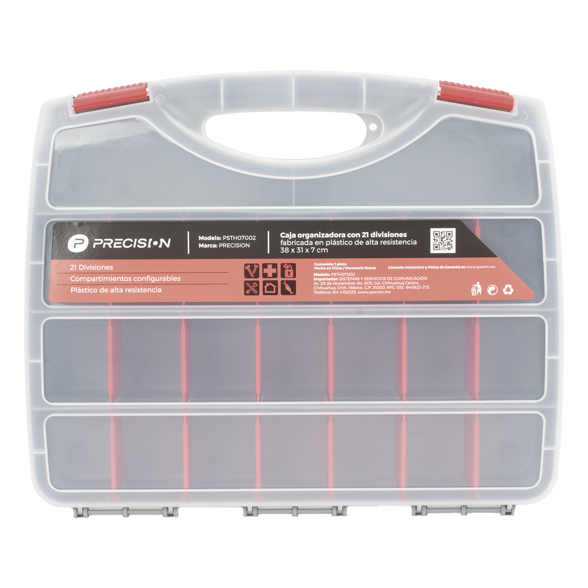 Caja Organizadora con 21 Divisiones Fabricada en Plástico de Alta Resistencia de 38x31x7 cm. — PRECISION · SKU PST-H07-002