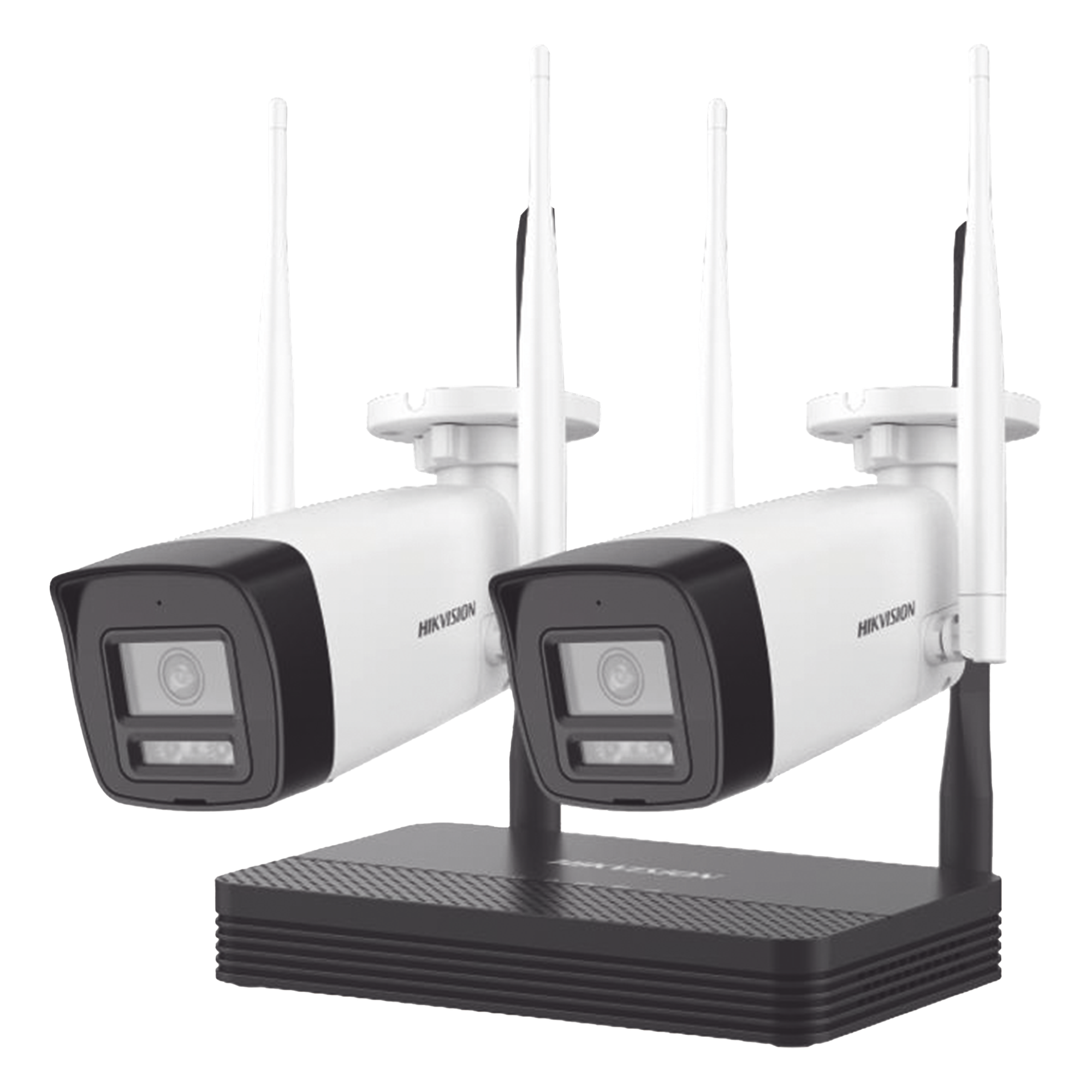 Kit IP Inalámbrico 4 Megapixel / NVS 4 Canales / 2 Cámaras Bala para Exterior con Lente 2.8 mm y Dual Light (30 mts IR + 30 mts Luz Blanca) / Audio Bidireccional (Micrófono y Bocina) / Soporta Micro SD de 512 GB — HIKVISION · SKU NKS424W0H