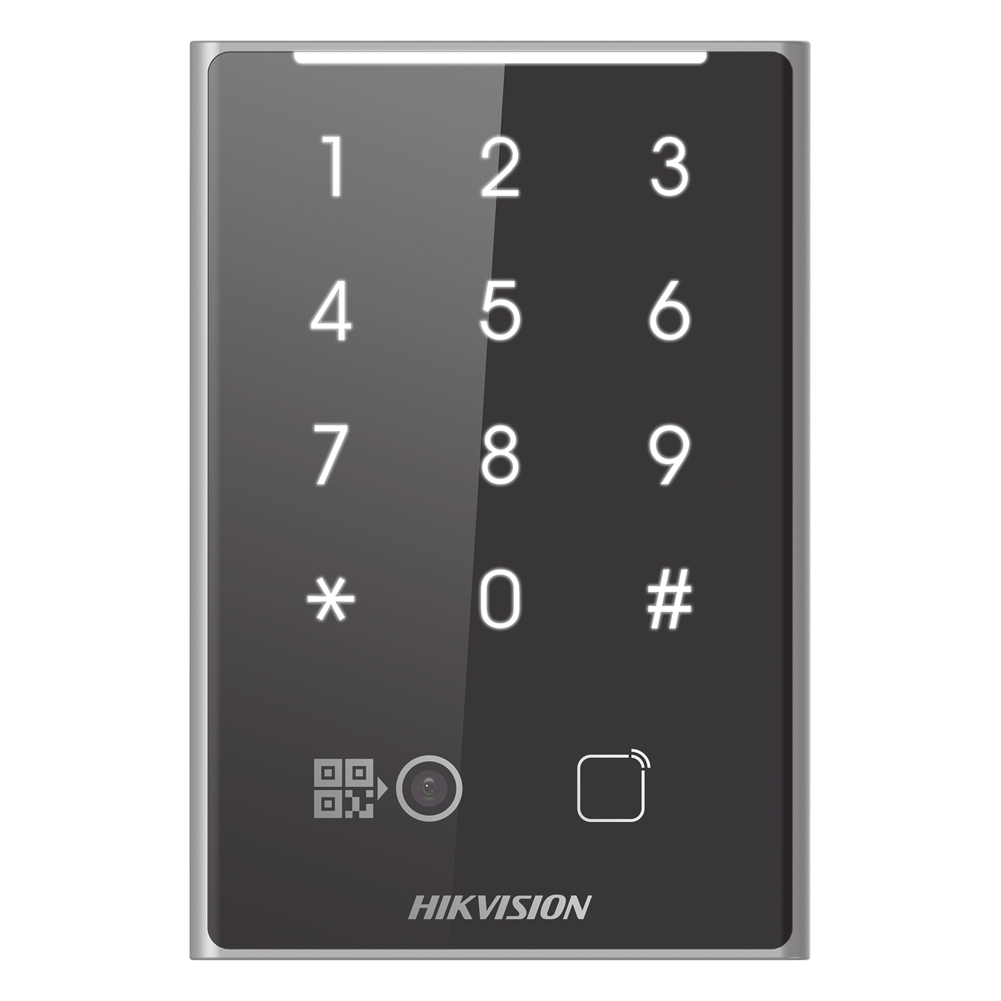 Lector de Tarjetas PROX EM y de Códigos QR / Teclado para Contraseña / Compatible con Controladores DSK2600 Series Hikvision / Comunicación RS485 y WIEGAND / IP65 — HIKVISION · SKU DS-K1109EKB-QR