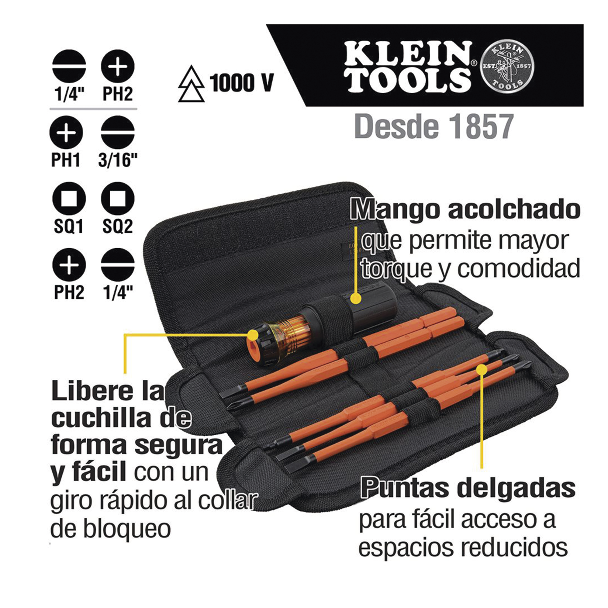 Juego de Desarmadores Intercambiables con Aislamiento 8 en 1.