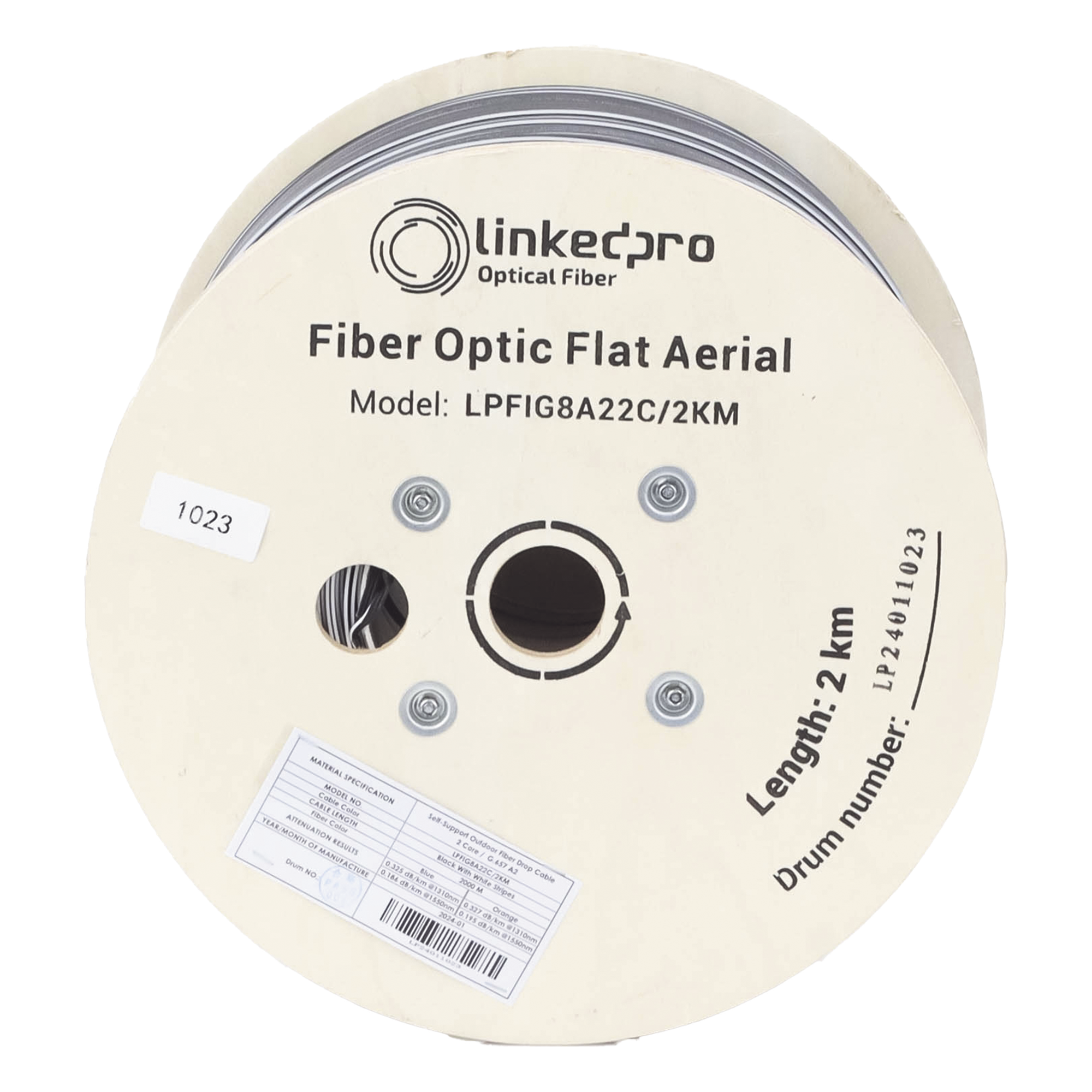 Carrete de 2 Kilómetros (6561.68 Pies) de Fibra Óptica Aérea Mini Figura 8 G.657A2 Tipo Drop Plana, Monomodo de 2 Hilos (Bifibra), Color Negro, (No Soporta Conectores Mecánicos) — LINKEDPRO BY EPCOM · SKU LPFIG8A22C/2KM