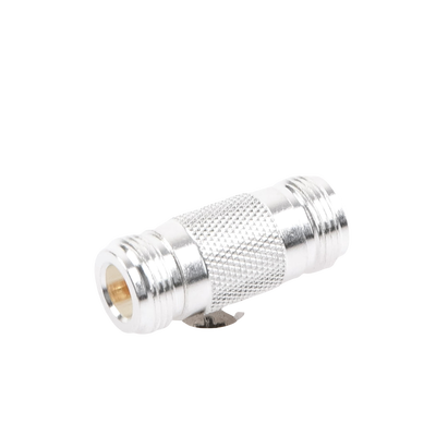 Adaptador Barril en Linea para 50 Ohm, de Conector N Hembra a N Hembra, Plata/ Oro/ Teflón.