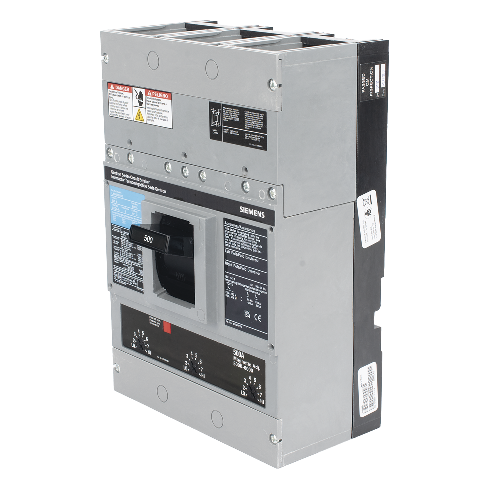 Interruptor Termomagnético 600V 3X500A, Sin zapatas principales. — SIEMENS · SKU LXD63B500