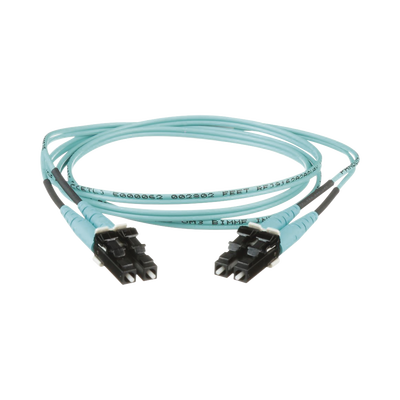 Jumper de Fibra Optica Multimodo 50/125 OM3, LC-LC Duplex, OFNR (Riser), Color Aqua, 1 Metro (3.28 Pies)