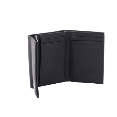 Cartera Athens Negra de Piel con Compartimento de Micromalla para ID. Doblable en 3 Partes con Divisor de Billetes. Pocket Wallet