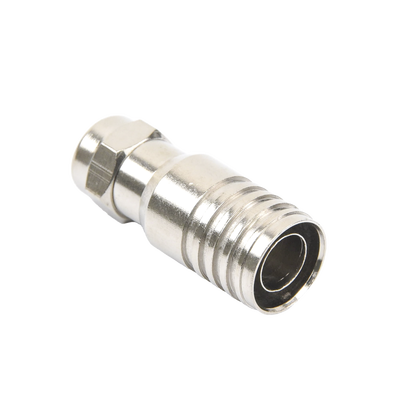 Conector F Macho en 75 Ohm, Plegable para Instalar en Cables Coaxiales RG-11, Cuerpo de Bronce-Niquelado/ Teflón.