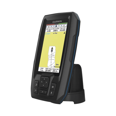 Fishfinder STRIKER™ Plus 4 con GPS Integrado / Pantalla QSVGA 272 x 480 píxeles / Frecuencias 50-200 kHz / Potencia 200 W RMS / Tecnología de Ganancia Automática / Sensor de Temperatura / Resistencia al Agua IPX7