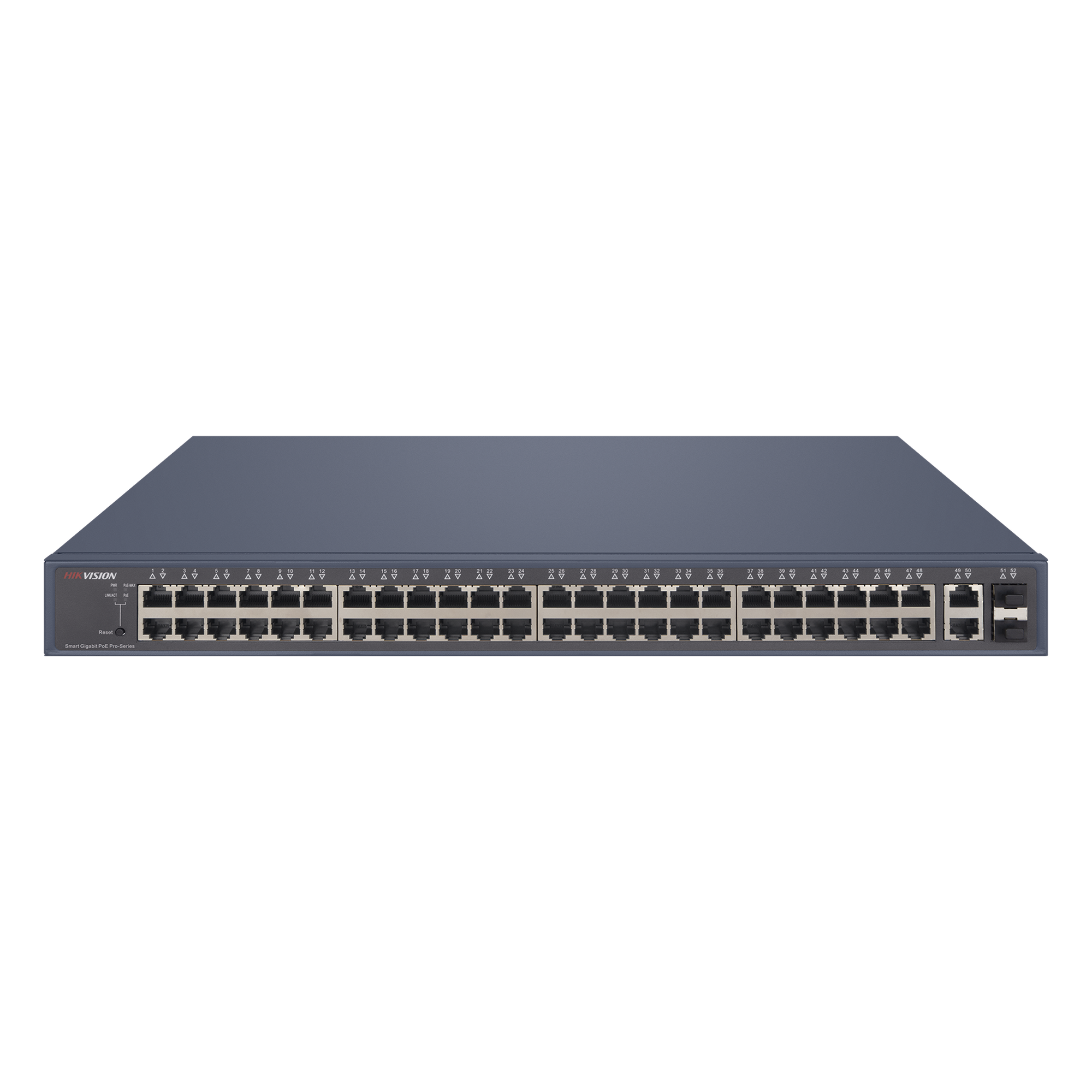 Switch PoE+ / Administrable / 48 Puertos 1000 Mbps PoE+ / 2 Puertos 1000 Mbps Uplink / 2 Puertos SFP / 470 Watts — HIKVISION · SKU DS-3E1552P-SI