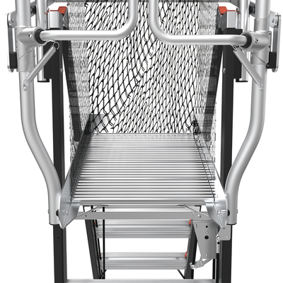 Escalera de Fibra de Vidrio con Jaula de 8'-14' (2.44 - 4.27 m). Con Ajuste en Ruedas (RATCHET™ Leveler) (SKU:18515-817).