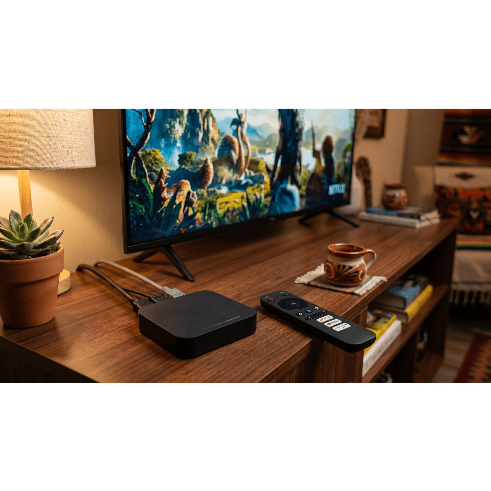 STB 4K Android con Google TV / Alto Rendimiento / Conexión Wi-Fi y por Cable / Control Remoto Bluetooth / Salida HDMI / Software de Gestion para ISP´s