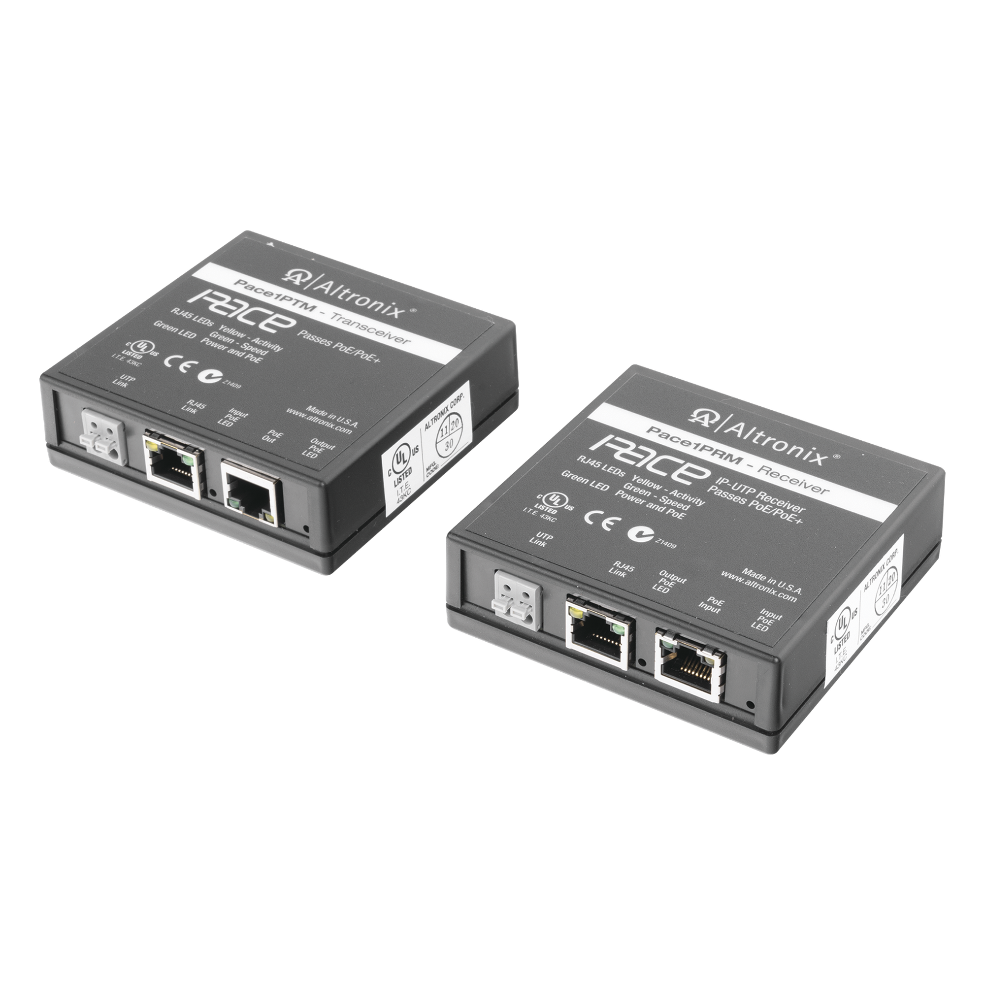 Kit extensor IP y PoE por cable UTP CAT5E hasta 500 mts @ 100 mbps — ALTRONIX · SKU PACE-1PR-MT