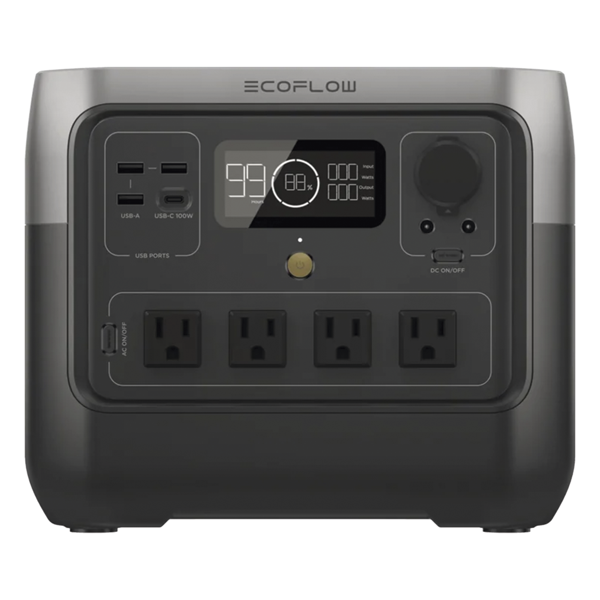 EcoFlow River 2 Pro | Estación de Energía Portátil 768Wh Litio LFP / 4 AC 800W (Max. 1600W) / 1 USB-C 100W / 3 USB -A 12W / Cargador de Coche 10A, 126W Max. / Conectividad WiFi y Bluetooth (App) / Carga Solar 220W Max. — ECOFLOW · SKU EFR620