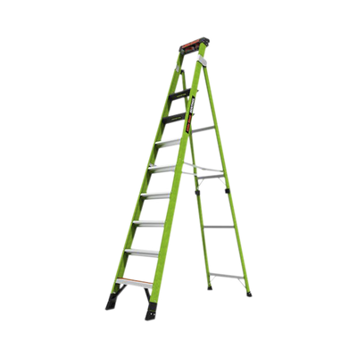 Escalera de 3.05 m Capacidad máxima de 170 Kg, inclinada, de fibra de vidrio con almohadilla de pared giratoria.