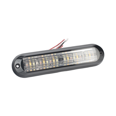 Luz Auxiliar, Ultra Brillante, IP67, 18 LEDs, Tricolor, Color Rojo/Claro/Ambar, con mica transparente y bisel negro
