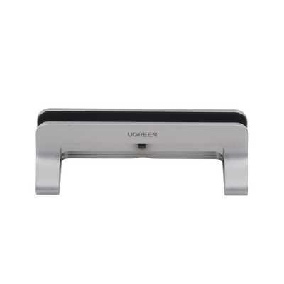 Soporte Vertical para Laptop / Adecuado para escritorio / Anchura Ajustable (12-26mm) / Amplia compatibilidad / Anti-Arañazos / Anti-Deslizante /Ajustable Mediante Tornillos / Color Plata / Aluminio + Silicona