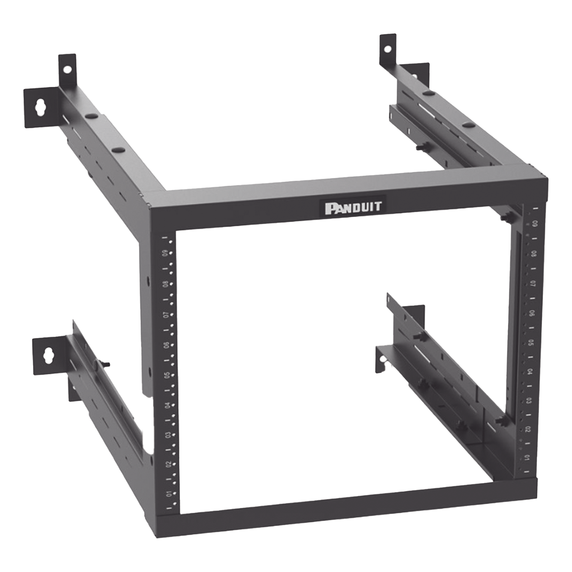 Rack PanZone® de Montaje en Pared, de 19in, Profundidad Ajustable, Rieles Numerados y Roscados #12-24, 9 UR, Color Negro
