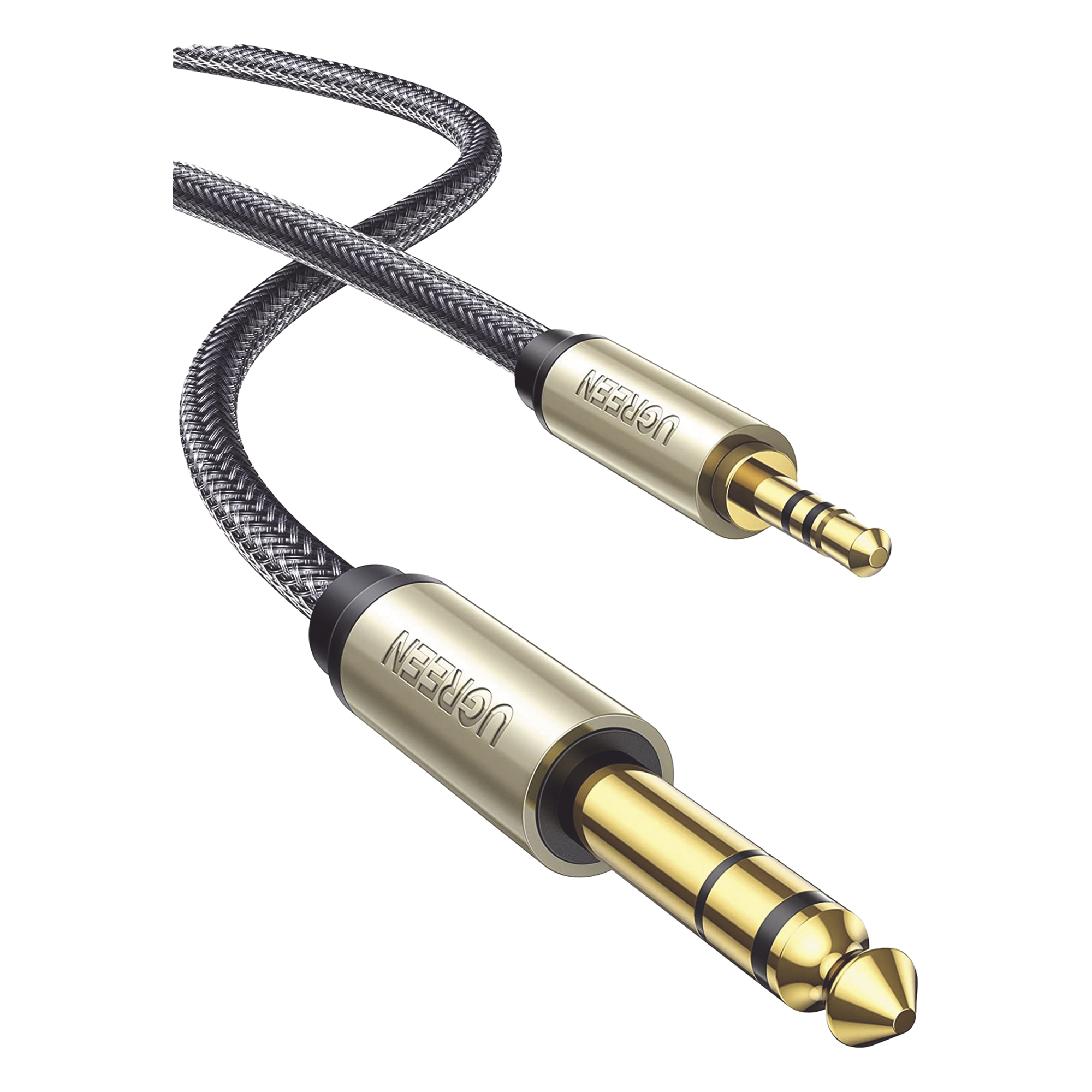 Cable Audio Estéreo 3.5mm (1/8") TRS a 6.35mm (1/4") TS / 1 Metro / Audio de Hi-Fi / Trenza de Nylon / Blindaje Múltiple / Caja de Aleación Zinc / Núcleo de Cobre Puro / Compatibilidad Universal — UGREEN · SKU 10625