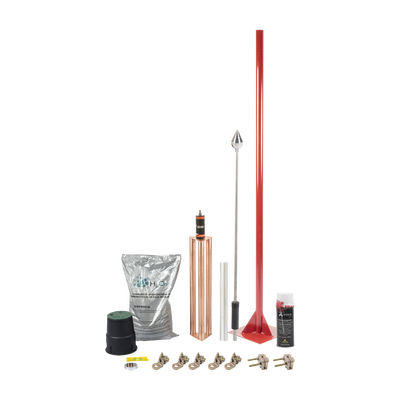 Kit Pararrayo con Punta en Aluminio con Accesorios para Protección de Diámetro de 160 m. — TOTAL GROUND · SKU KIT-MASTER-01-V2