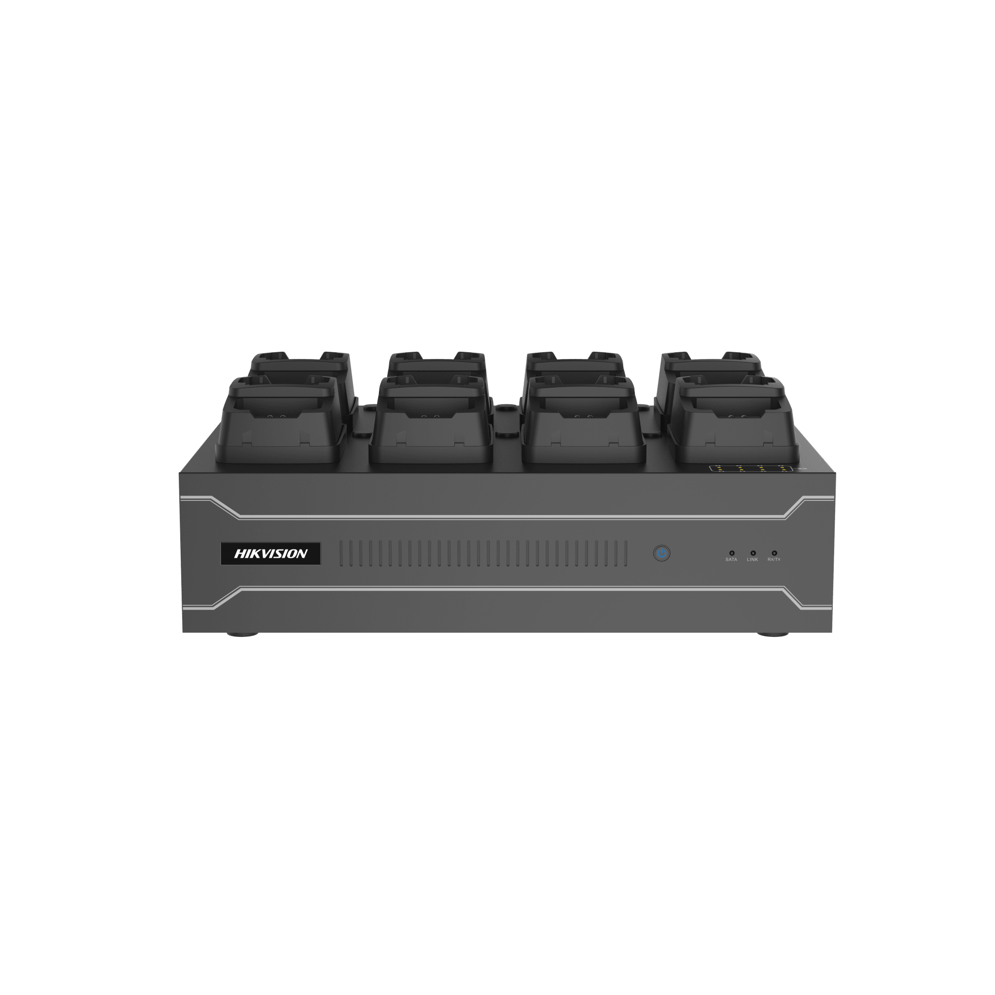 Dock Station de Escritorio con 8 Estaciones de Carga para Body Cams / Doble Interfaz de Red / 4 Bahías de HDD / Carga y Respaldo Automático / Prevención de Pérdida de Datos / Cobertura Cíclica / Reproducción d