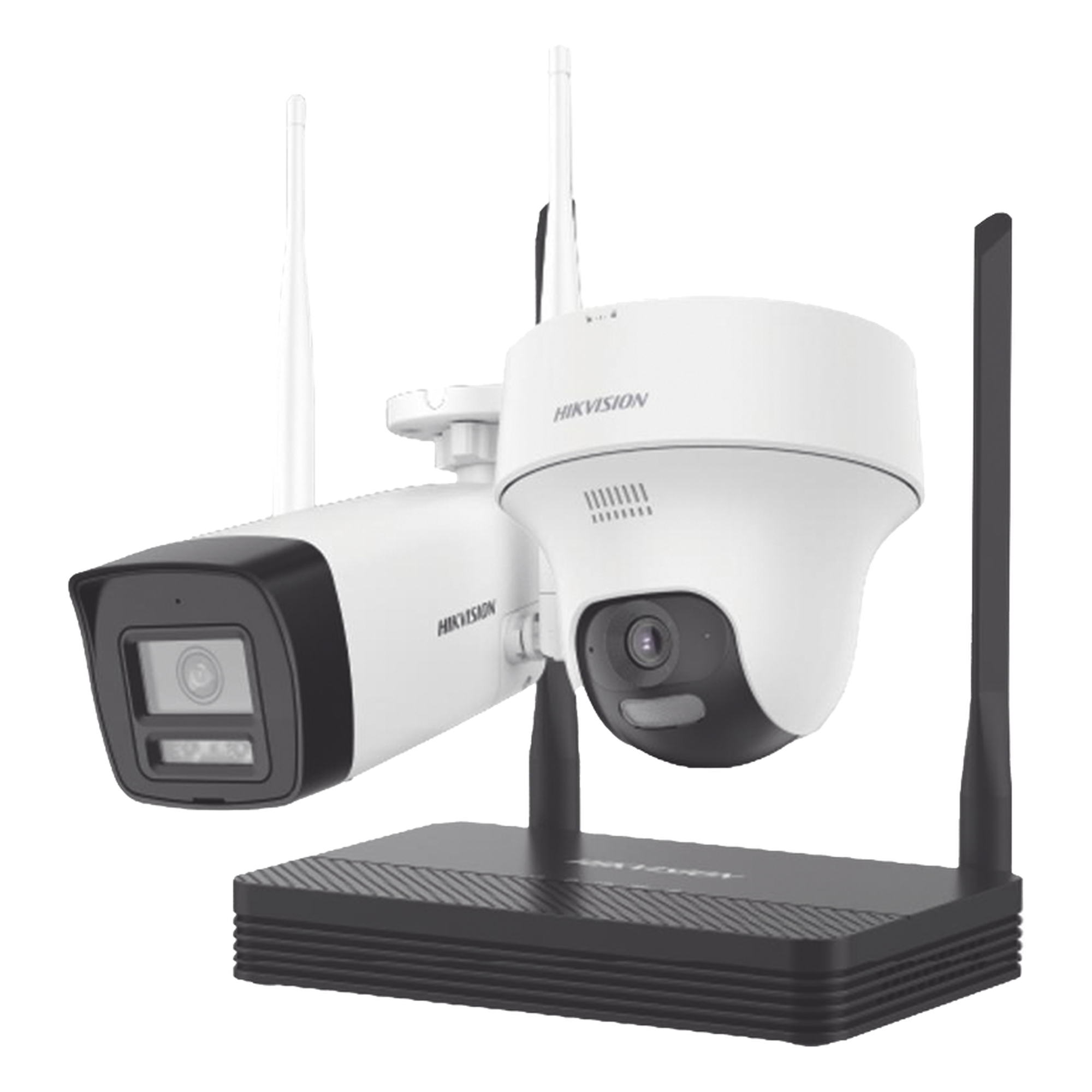 Kit IP Inalámbrico 2 Megapíxel / NVS 4 Canales / 1 Cámara Bala Exterior + 1 Cámara Turret Interior con Lente 2.8 mm y Dual Light / Audio Bidireccional (Micrófono y Bocina) / Soporta Micro SD de 512 GB — HIKVISION · SKU NKS422W02H