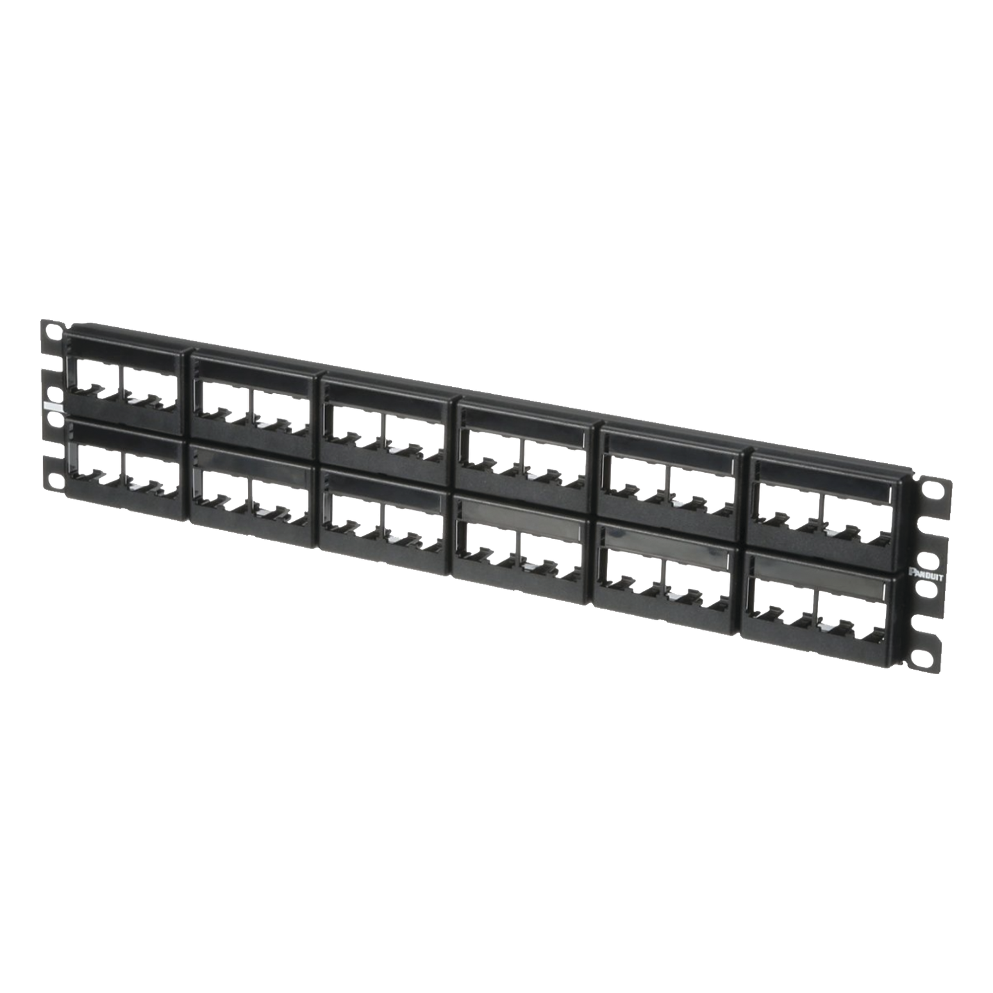 Panel de Parcheo Modular Mini-Com (Sin Conectores), Plano, Sin Blindaje, Con Etiqueta y Cubierta, de 48 Puertos, 2UR — PANDUIT · SKU CPPL48WBLY
