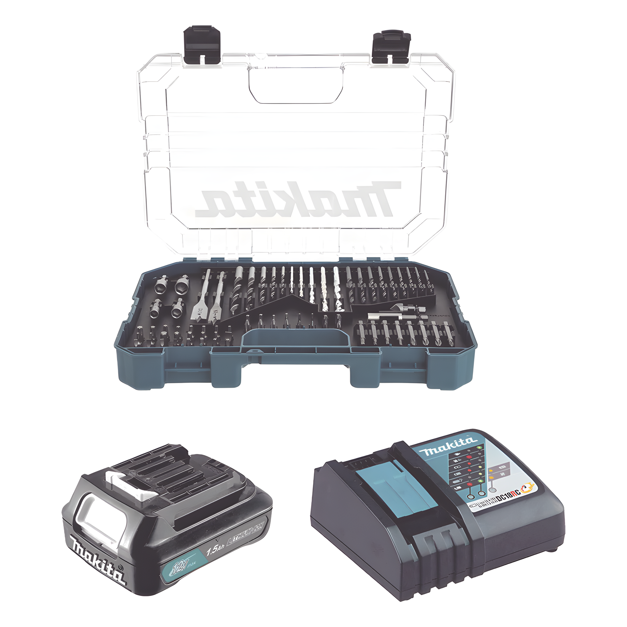 Rotomartillo/Taladro Inalámbrico (1/2") de 1,900 RPM, 18Vcc, Incluye 1 Batería BL1815N de 1.5Ah, 1 Cargador Modelo  DC18SD y Un Set de 75 Pzas  Modelo E-06943