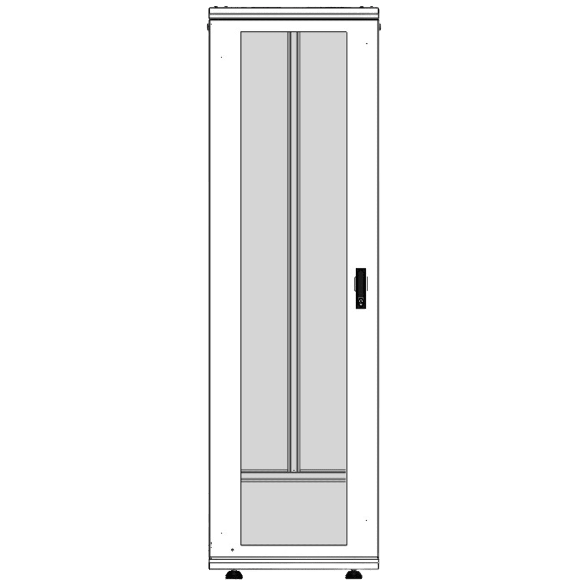 Gabinete Rack 42 Unidades / Piso 19 Pulgadas / Puerta Cristal Templado / Capacidad Carga 1000 Kg / Acero Calibres 16-18-20 / Ventilación Superior / Ruedas y Niveladores / Cerradura Seguridad