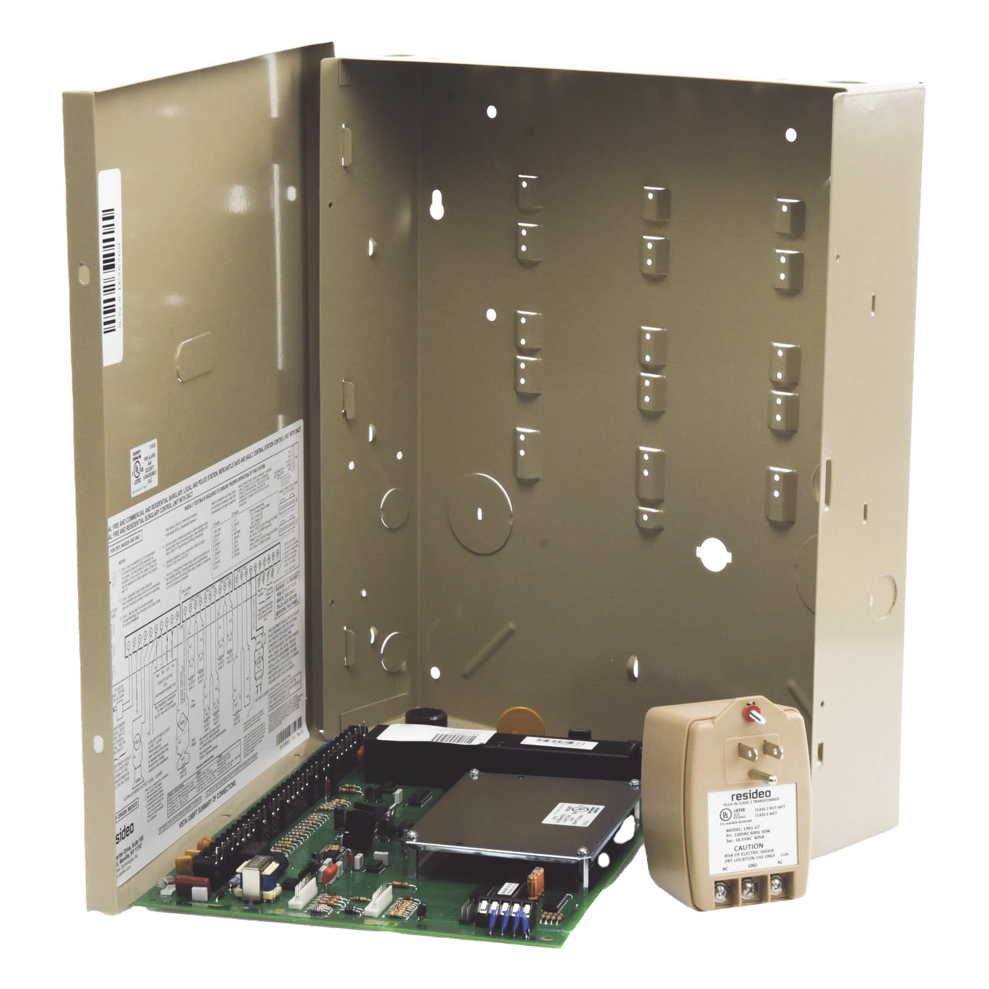 Panel de alarma de intrusión comercial particionado, hasta 128 zonas cableadas, V-Plex e inalámbricas, 8 particiones, compatible con AlarmNet y Total Connect — HONEYWELL HOME RESIDEO · SKU VISTA-128-BP-T