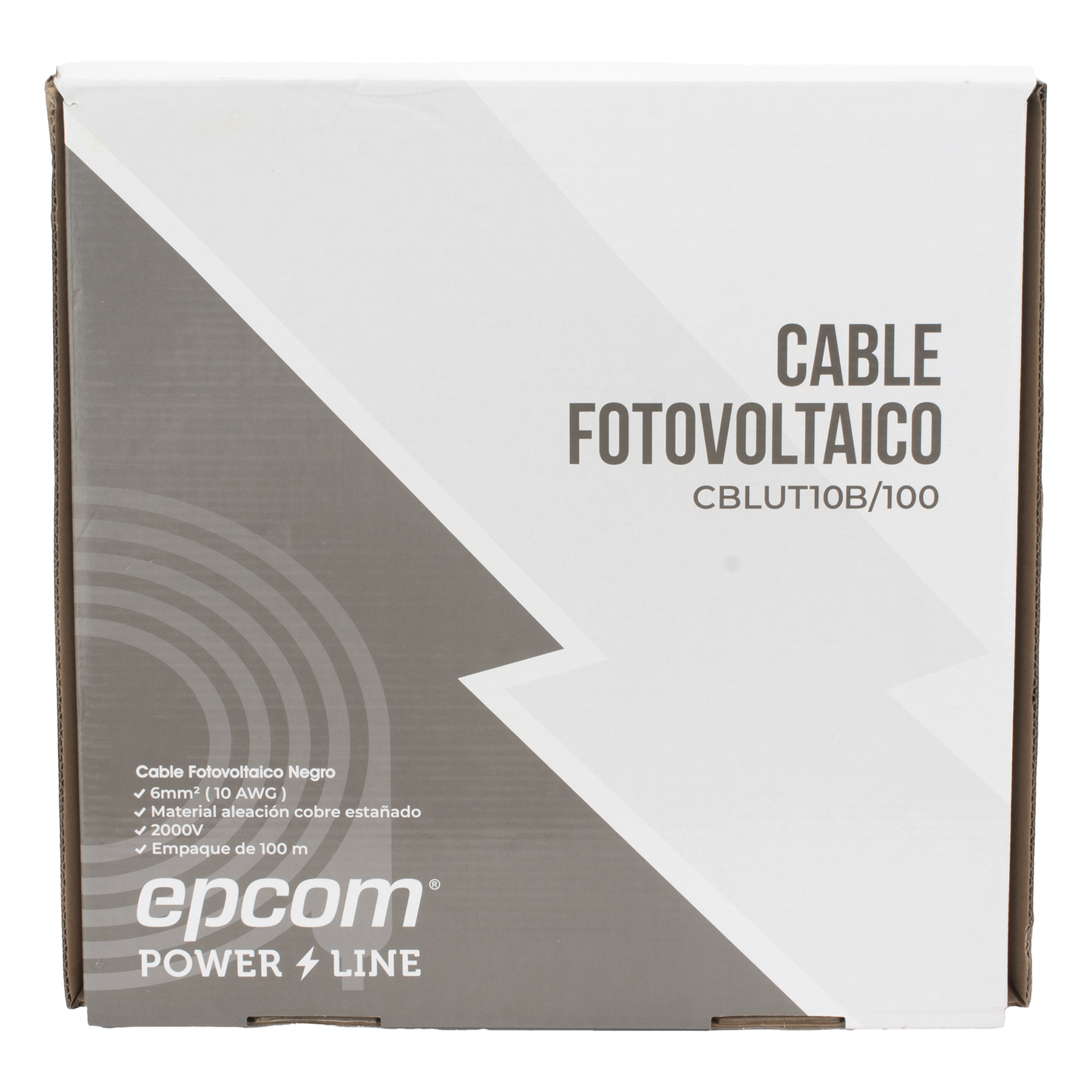 Cable Fotovoltaico Negro / Cobre Estañado / 6 mm² (10 AWG) / 2000V / Rollo de 100m / / UL 4703 y TUV — EPCOM POWERLINE · SKU CBL-UT-10B/100