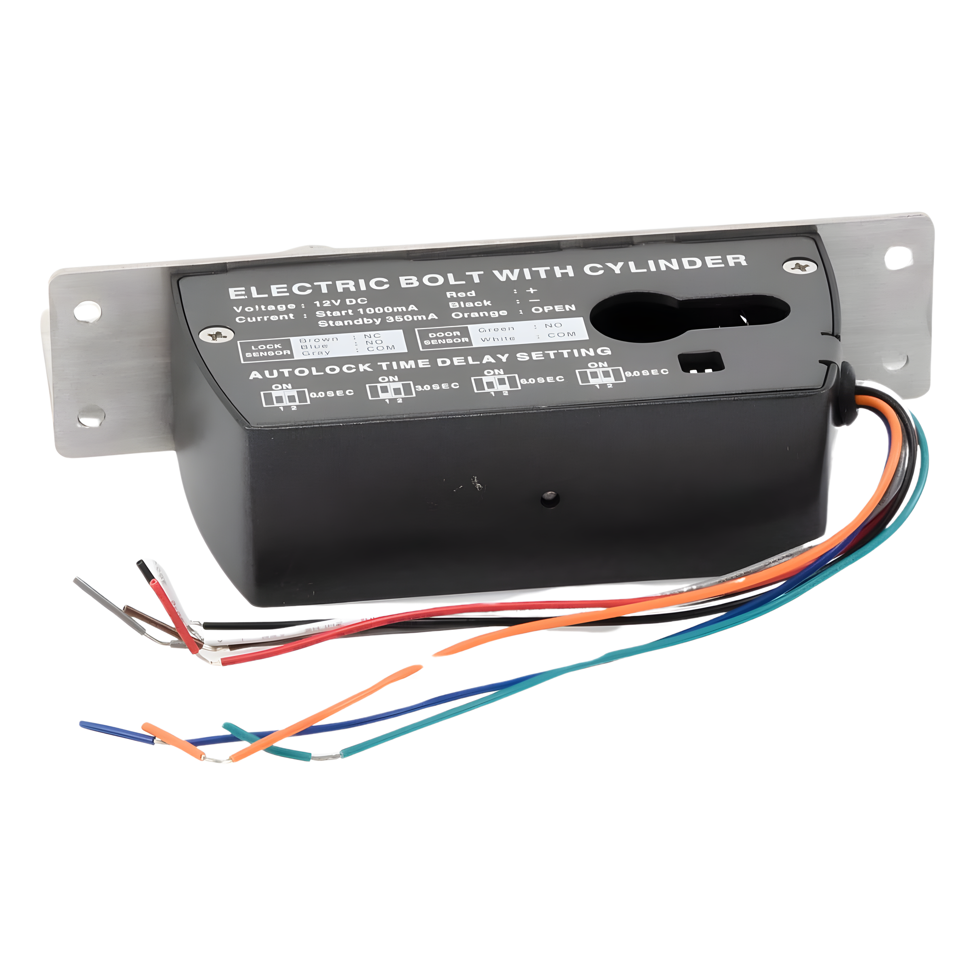 Cerradura de Perno Eléctrica / 2000 kg de Fuerza de Sujeción / Fail Safe 12 VCC / Temporizador 0-9 s / Sensor de Puerta NO/NC/COM / 500000 Ciclos