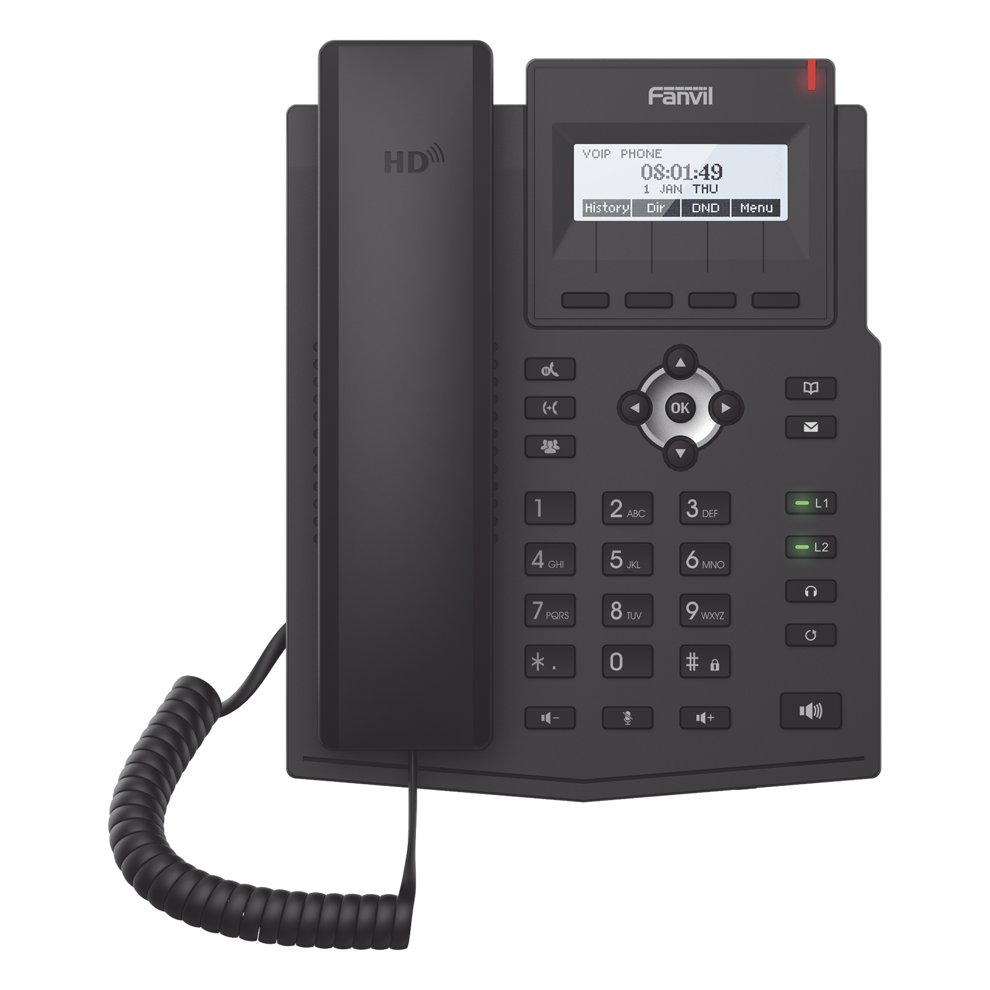 Teléfono IP / 2 Líneas SIP / Pantalla LCD 128x48 / Audio HD G.722 y Opus / Conferencia 3 Vías / PoE 802.3af / OpenVPN / Soporte EHS