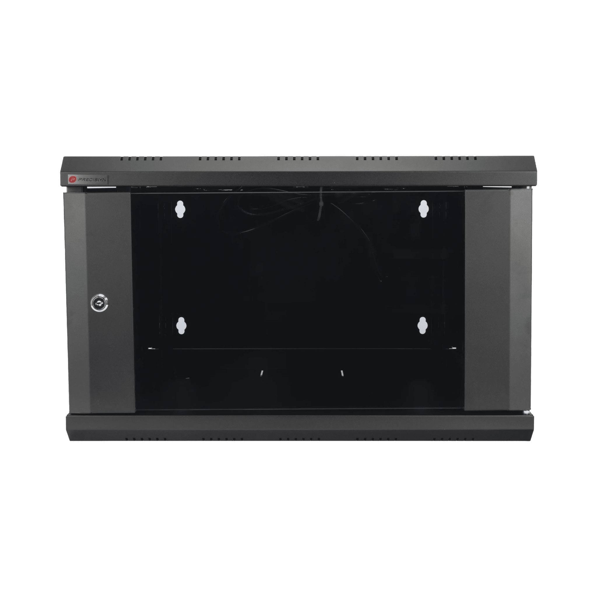 Gabinete de Pared Desarmable / 6U / 19 Pulgadas / 600 x 550 x 382 mm / Cristal Templado 5 mm / Carga Estática 60 kg / Acero SPCC RAL 9004 / IP20 Interior / RoHS