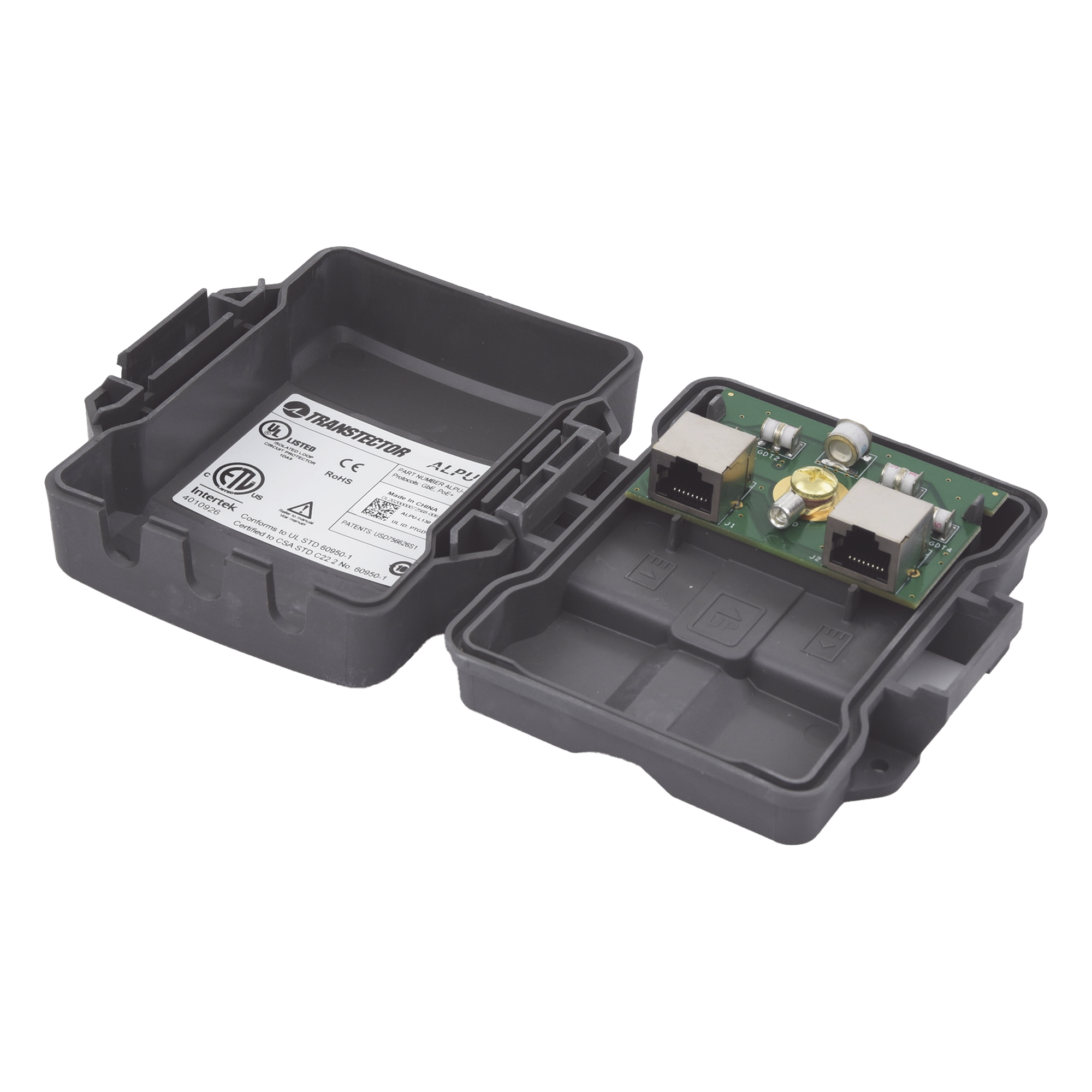 Protector PoE Exterior Gigabit / Tubo de Descarga de Gas GDT / 51W PoE+ / RJ45 Blindado / IP23 / Enlaces Inalámbricos