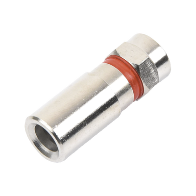 Conector F Macho de Compresión, Metálico para cable RG-59, Cuerpo de Bronce Niquelado.