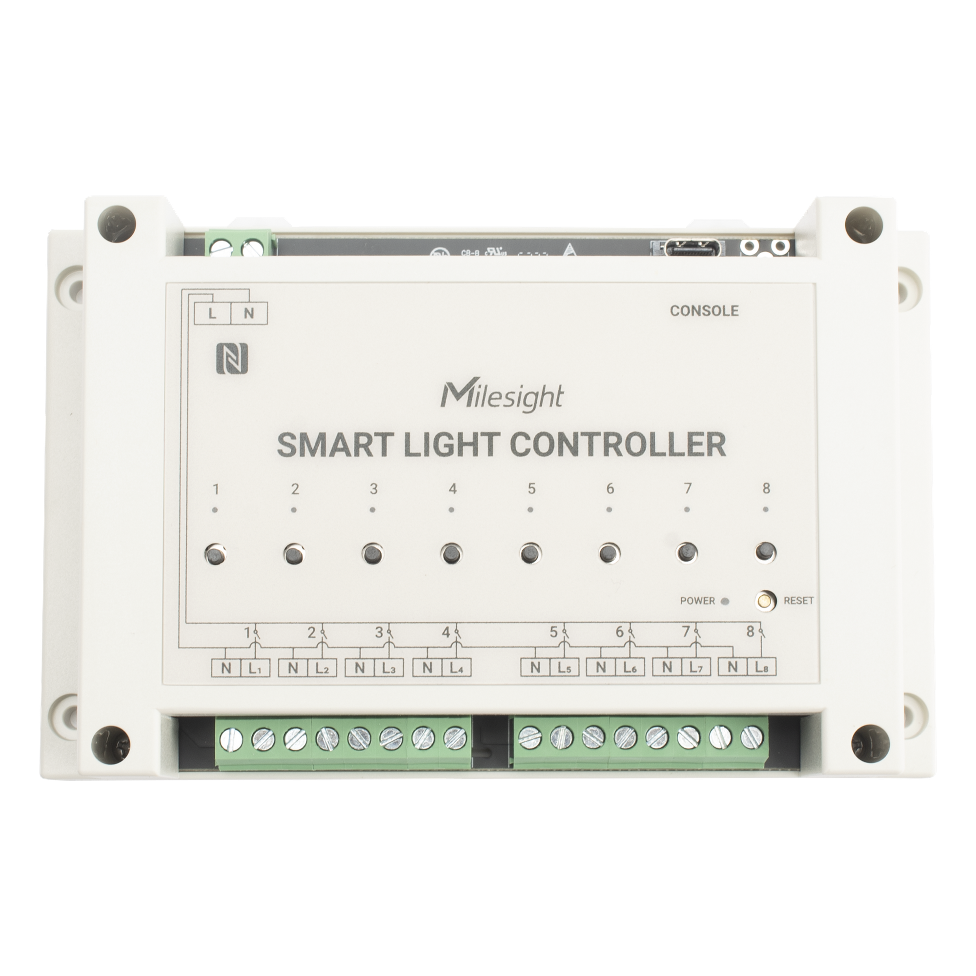 Controlador Inteligente de Iluminación LoRaWAN / 8 Circuitos / Medición de Energía / D2D Sin Gateway / Programación Automática — MILESIGHT · SKU WS558915MPNLN