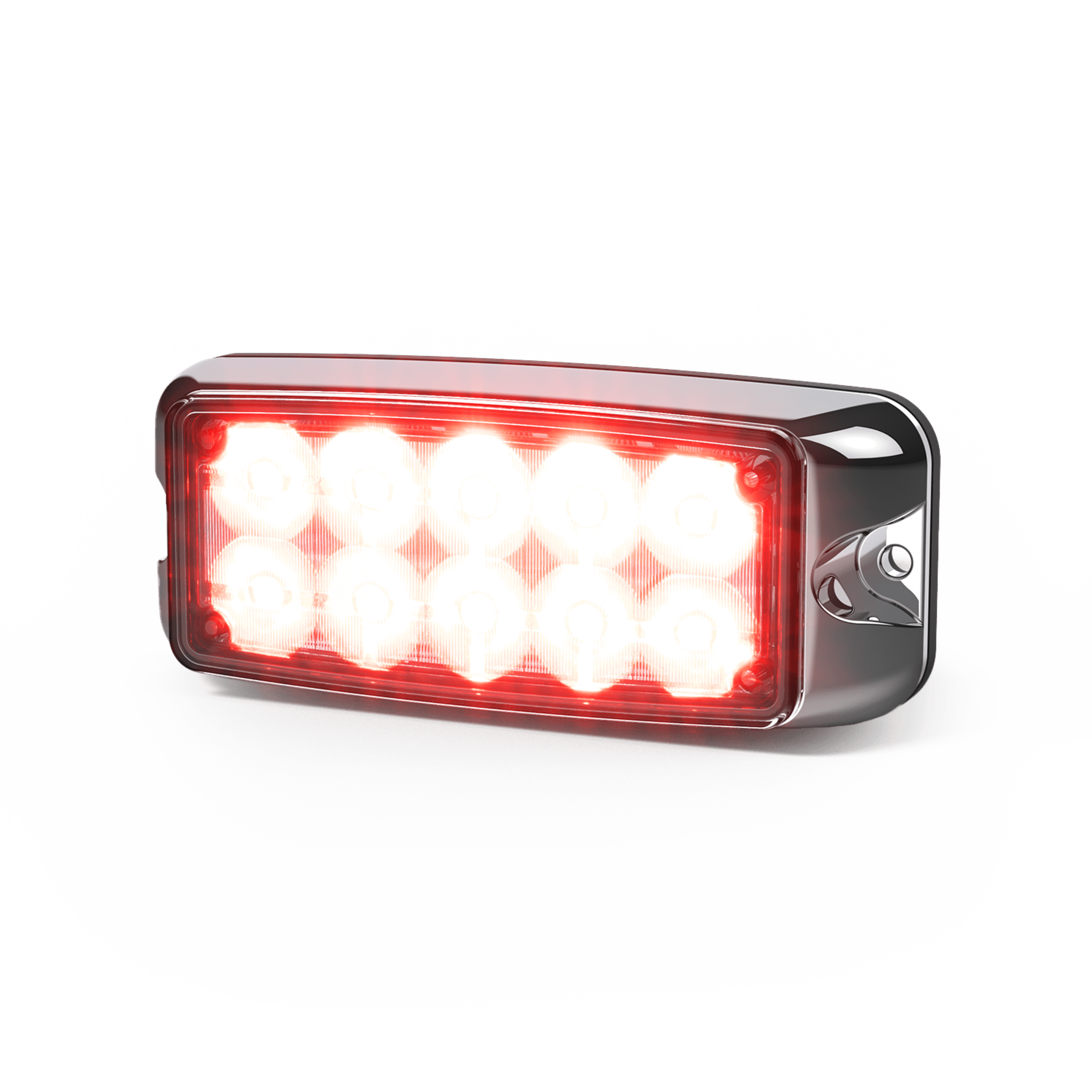Luz De Advertencia De 5x2" 10 Led, Rojo/Claro, Bisel Cromado, Lente Transparente