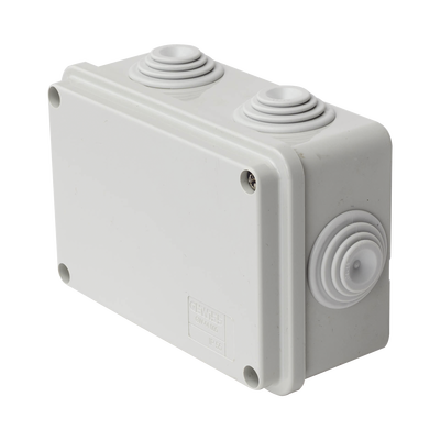Caja Estanca de PVC Para Derivación y Conexión, 6 Entradas, Tapa Atornillada, 120x80x50 mm (Área interna), Uso Exterior IP55, Material que no Propaga el Fuego y Libre de Hálogenos