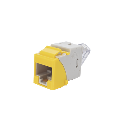 Jack Ultramax Cat6, UTP, Montaje Híbrido en Placa de Pared (Plano y Angulado), Color Amarillo, Punch Down