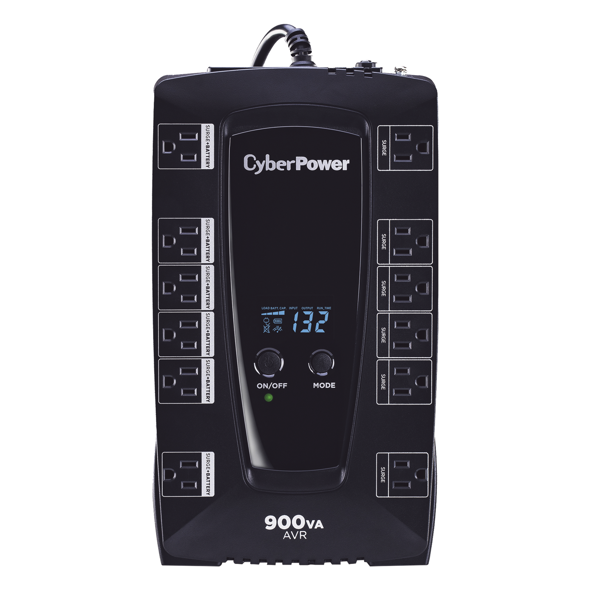 UPS Línea Interactiva / 900 VA / 480 W / 12 Tomas NEMA 5-15R / AVR / Supresión 1030 J / Energy Star — CYBERPOWER · SKU AVRG900LCD