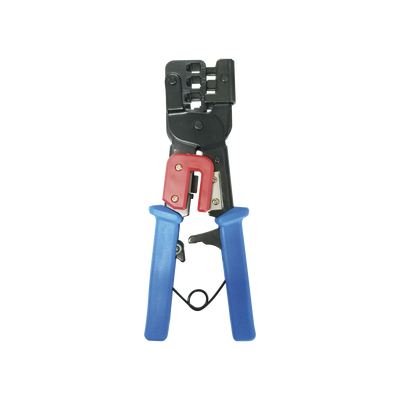 Pinza para Plegar Conectores con Cavidades para RJ45 (8P8C), RJ11 (6P4C) y RJ9 (4P4C). Mecanismo para Plegado Asegurado.