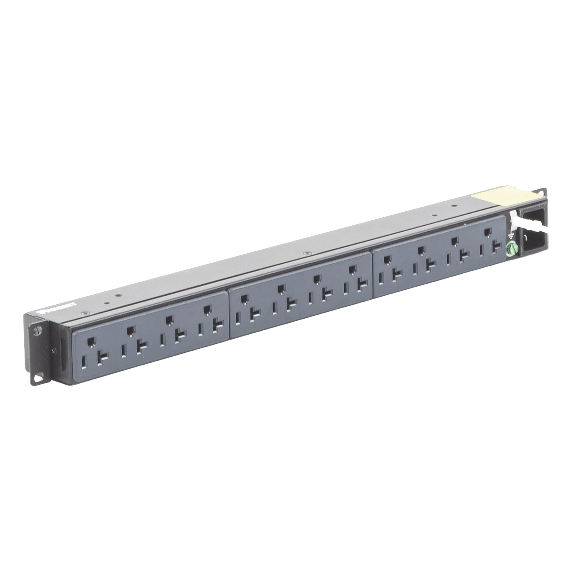 PDU Básico para Distribución de Energía, Enchufe de Entrada NEMA 5-15P, Con 12 Contactos NEMA 5-20R, Instalación Horizontal de 19in, 1UR, 15 Amp, 120 Vca — PANDUIT · SKU P12B01M