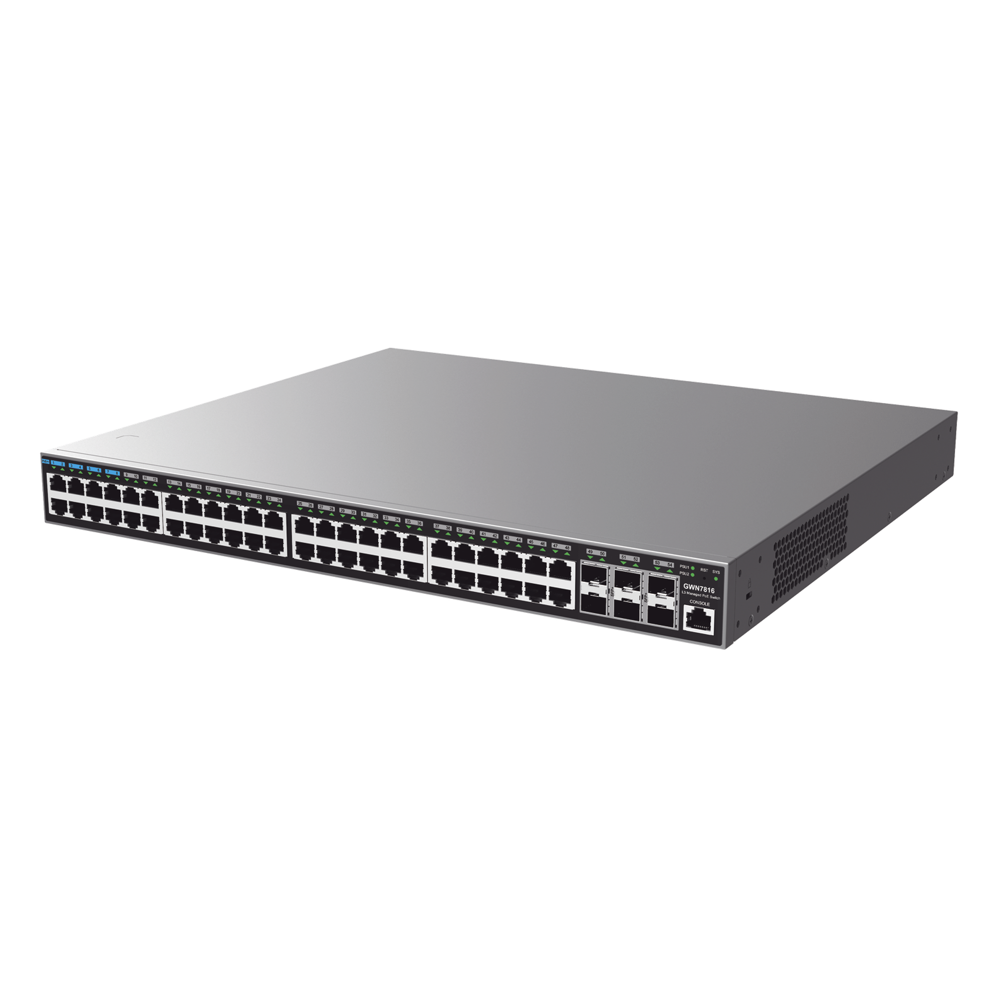 Switch Capa 3 Administrable / 48 Puertos Gigabit + 6 SFP+ 10G / Conmutación 216 Gbps / Montaje Rack 1U